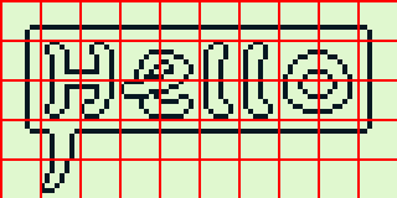 A zoomed in image of a gameboy game background. The text says "Hello".