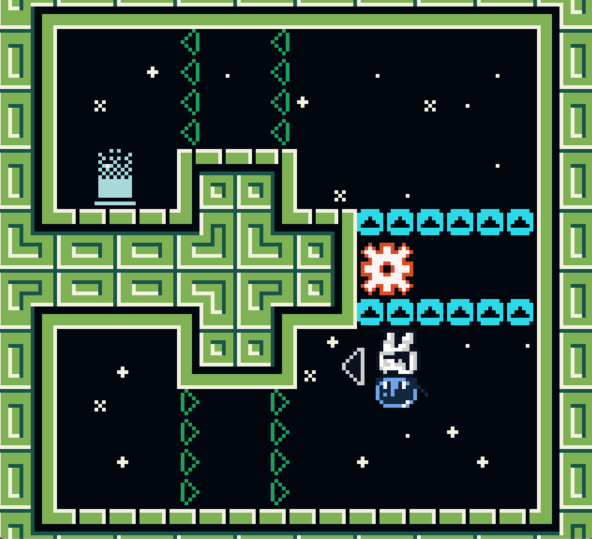 A screenshot from Gravitorque on the game boy, showing the player walking on a ceiling.