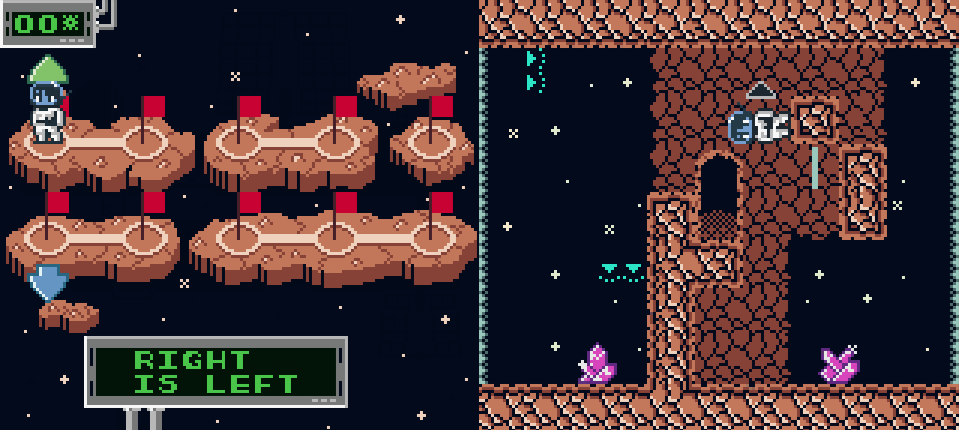 Two screenshots from Gravitorque. The image on the left shows the Zone screen from the game, while the image on the right is a preview of the gameplay.