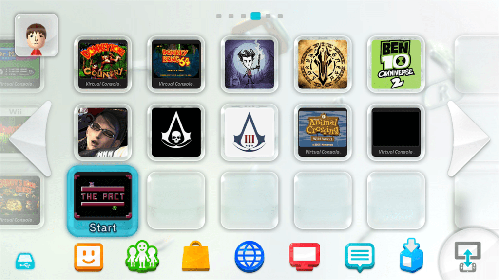 A screenshot of the Wii U's home screen, with a GameBoy game app displayed after being successfully loaded onto the console.