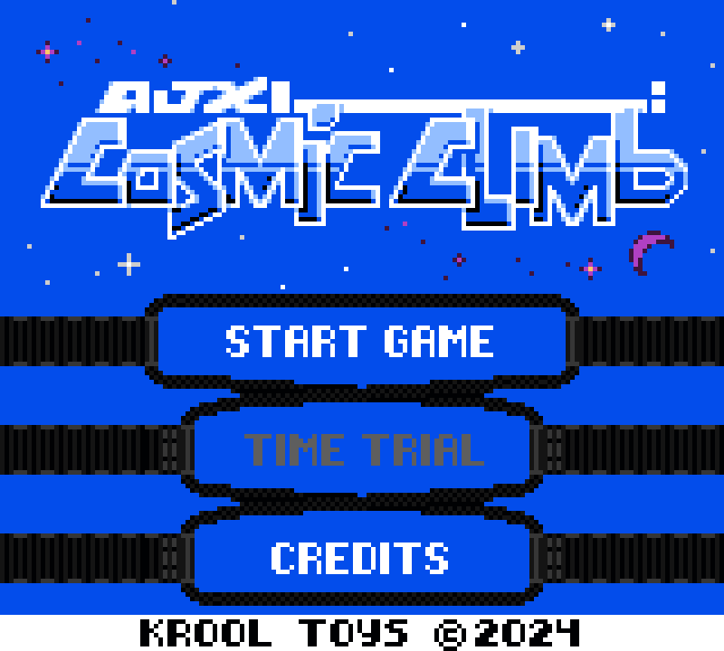 A screenshot of the Cosmic Climb title screen.