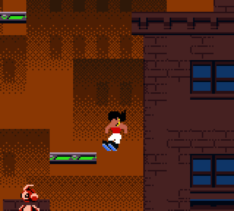 A screenshot from Cosmic Climb. The player in a jumping animation, showing off the iconic blue soles of the shoe.