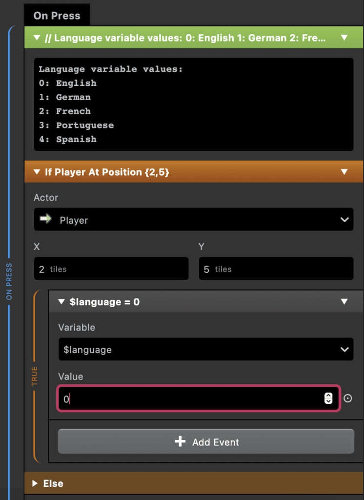 Setting the value of our variable with an event.