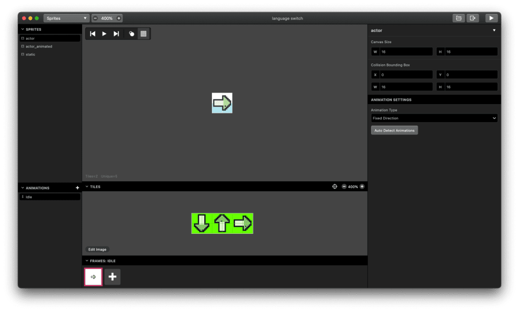 The GB Studio sprite editor.