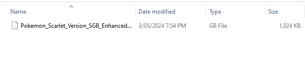 An example of a rom file; the selected game is the Pokemon Scarlet Version demake.