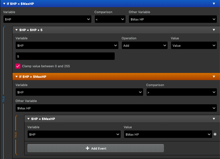 A screenshot showing a series of If Variable Compare to Variable events.