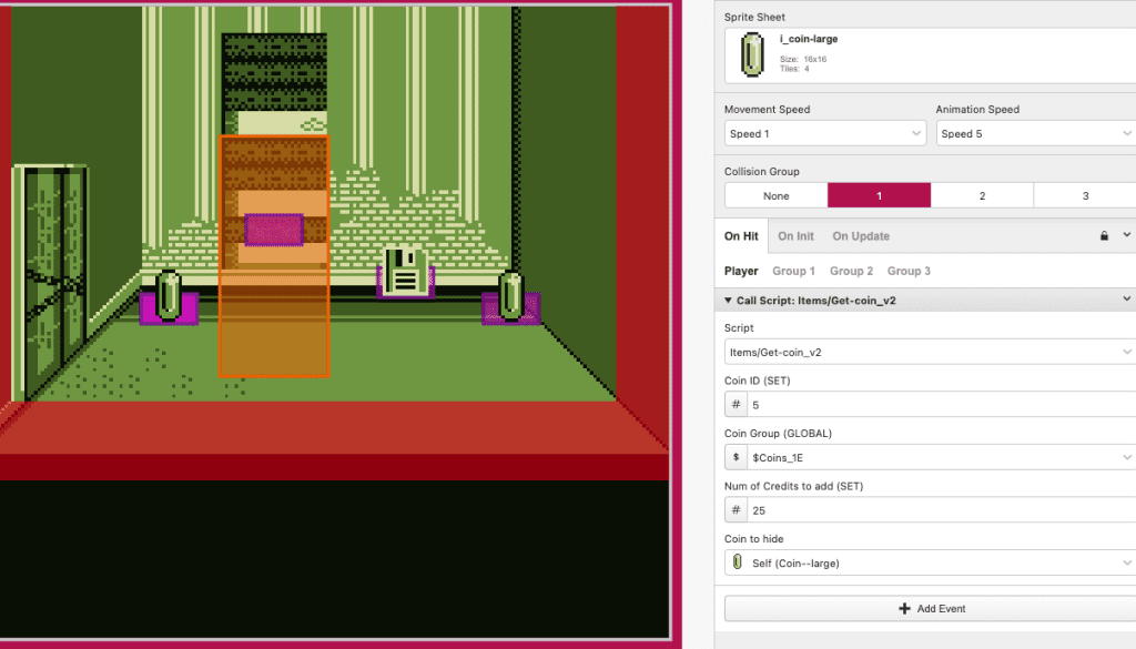 A screenshot showing how Fall from Space utilized variables for tracking coins.