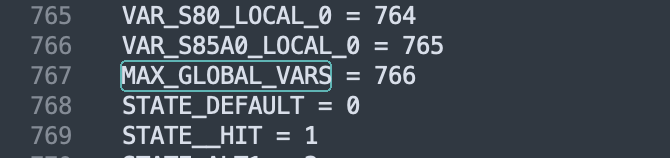 A screenshot showing the GB Studio source code and where you can edit the MAX_GLOBAL_VARS variable.