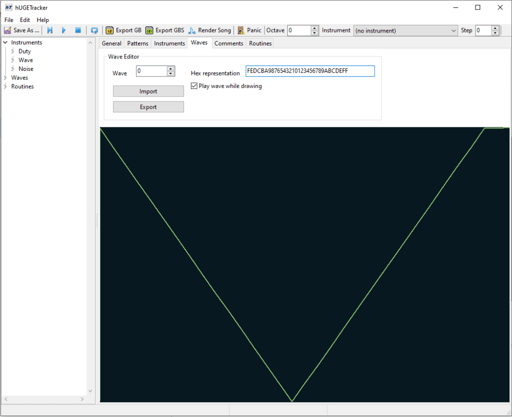 An example showing how to use the play wave while drawing feature in hugetracker.