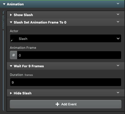 Setting the Slash animation frames.