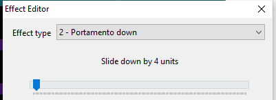 Screenshot of hugetracker's effects editor UI.